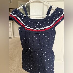 Janie and Jack Navy romper  with White and red trim m. BNWT